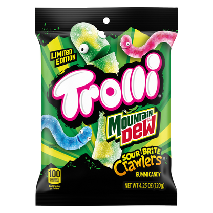 Trolli x Mountain Dew Sour Brite Crawlers Gummy Worm Candy, 4.25 oz