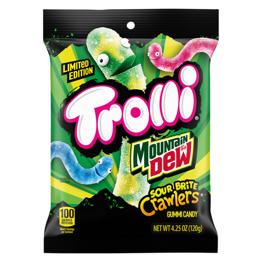 Trolli x Mountain Dew Sour Brite Crawlers Gummy Worm Candy, 4.25 oz