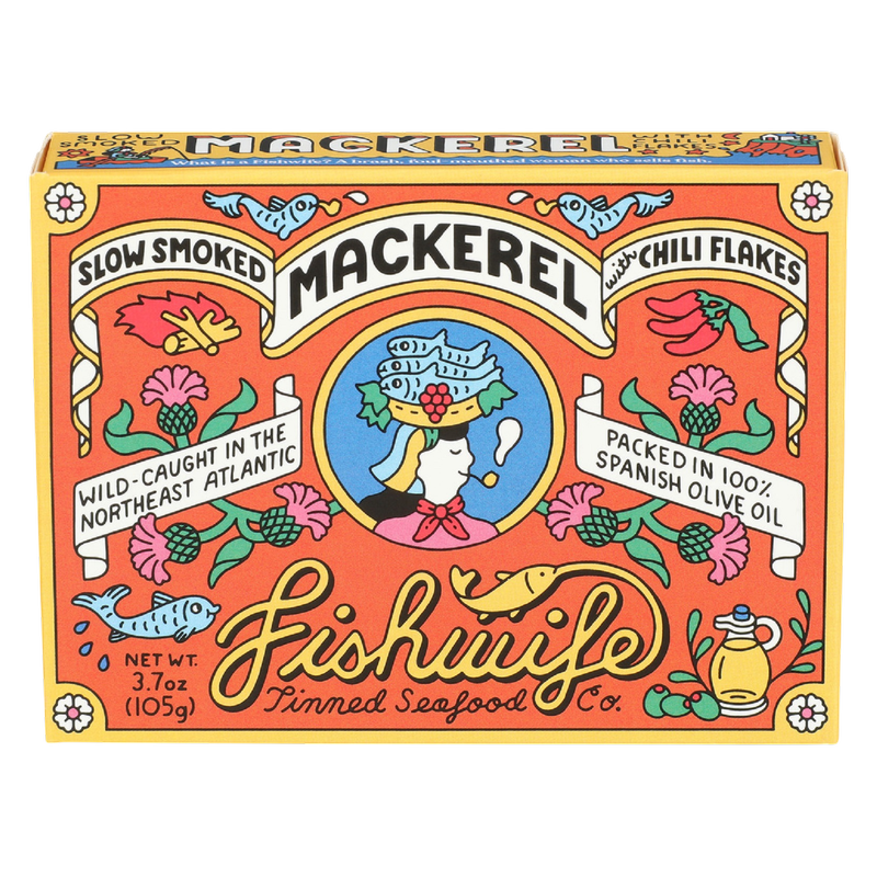 FishWife Slow-Smoked Mackerel in Olive Oil with Chili Flakes 3.7 oz