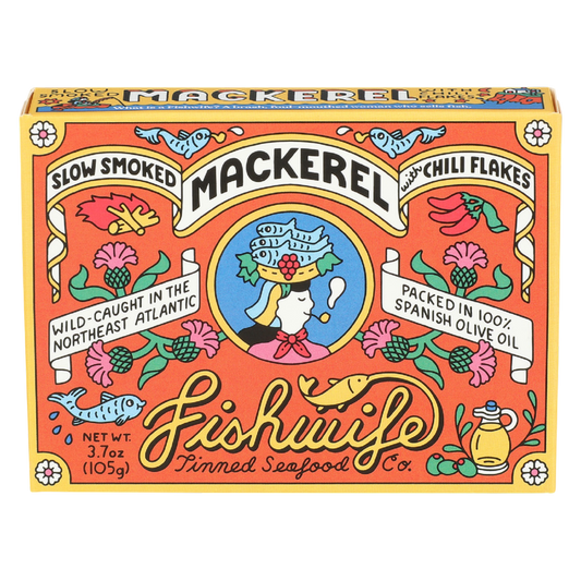 FishWife Slow-Smoked Mackerel in Olive Oil with Chili Flakes 3.7 oz