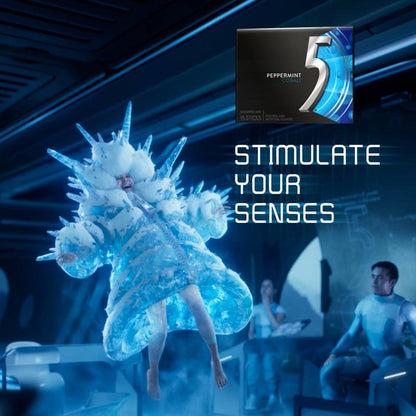 5 GUM Peppermint Cobalt Sugar Free Chewing Gum, Five Gum, 15 Sticks