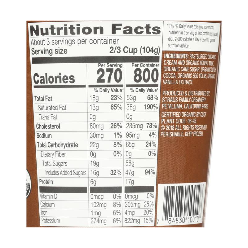 Straus Family Creamery Dutch Chocolate Ice Cream Pint 16oz