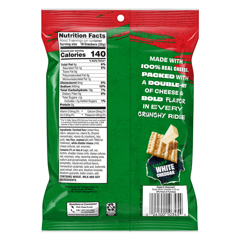 Cheez-It Grooves Sharp White Cheddar 3.25oz Crunch Snack Crackers