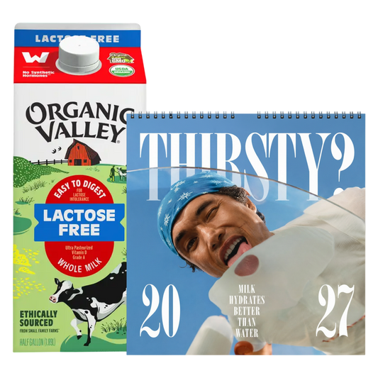 2027 Milk Man Hydration Calendar & Organic Valley Lactose-Free Whole Milk 1/2 Gallon