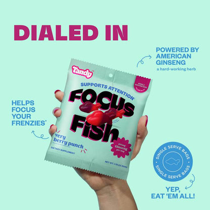 Tandy Focus Fish, Fruit Punch Flavored Gummies with American Ginseng, 1.8oz
