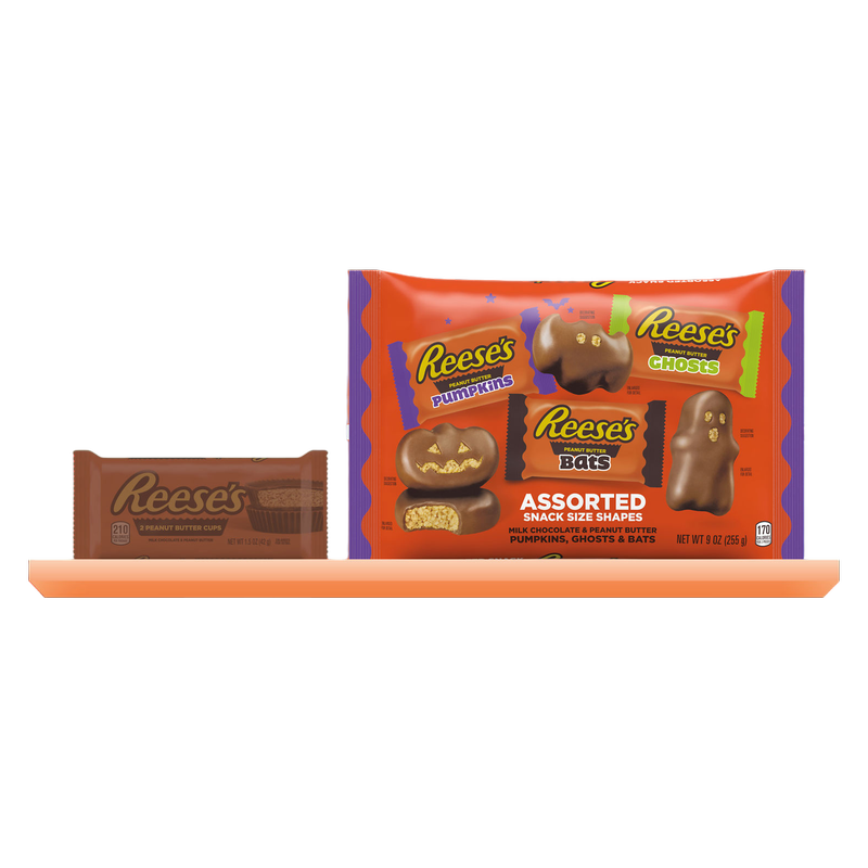 REESE'S Assorted Milk Chocolate Snack Size Peanut Butter Shapes, Halloween Candy Variety Bag, 9 oz