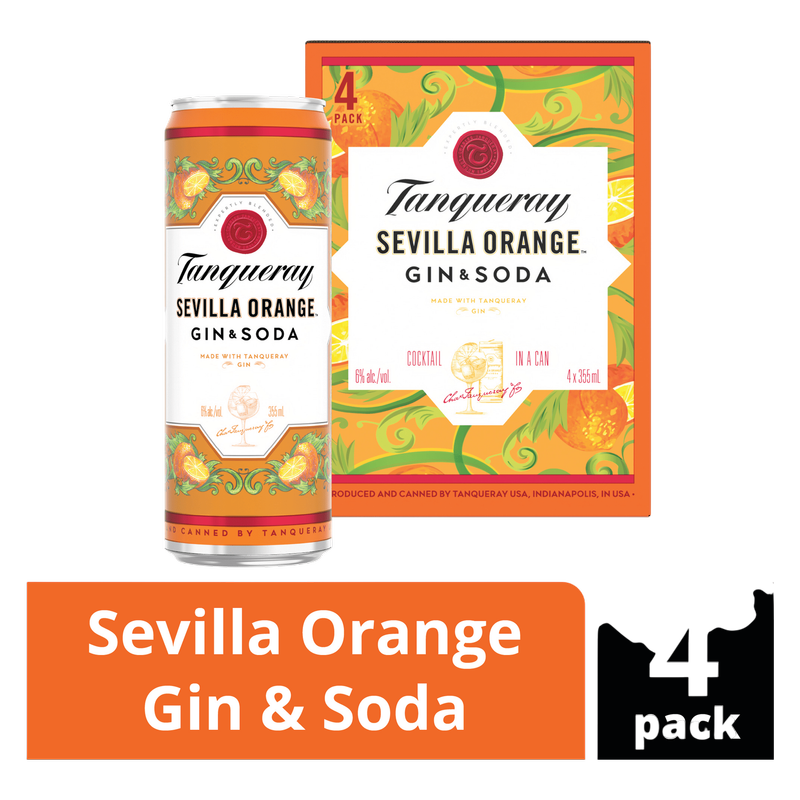 Tanqueray Sevilla Orange Gin & Soda Cocktail 4pk 12oz Cans 6% ABV