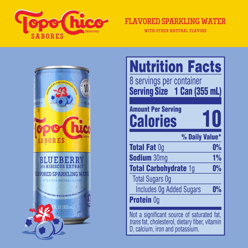 Topo Chico Sabores Blueberry with Hibiscus Extract Flavored Sparkling Water 8pk 12oz Can