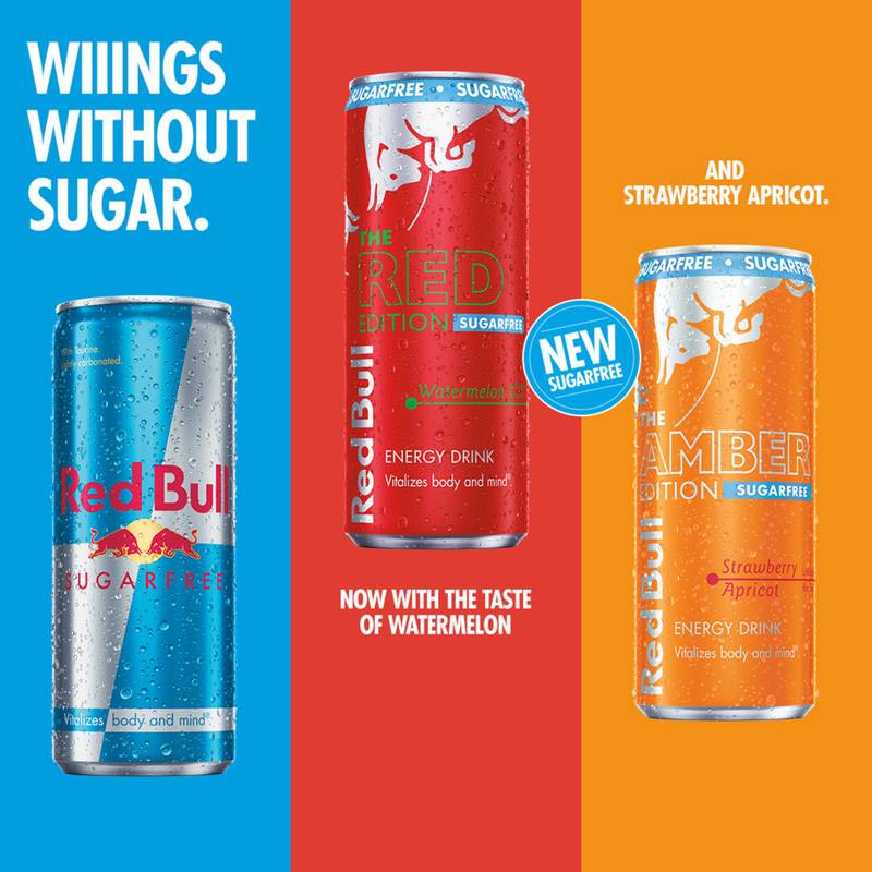 Red Bull Sugar Free Amber Edition Strawberry Apricot Energy Drink 24pk 12oz Can- XL