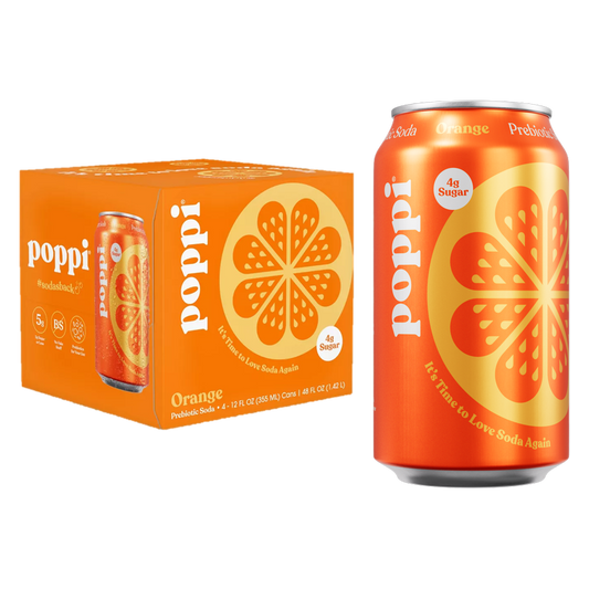Poppi Prebiotic Soda Orange 4pk 12oz Can- XL