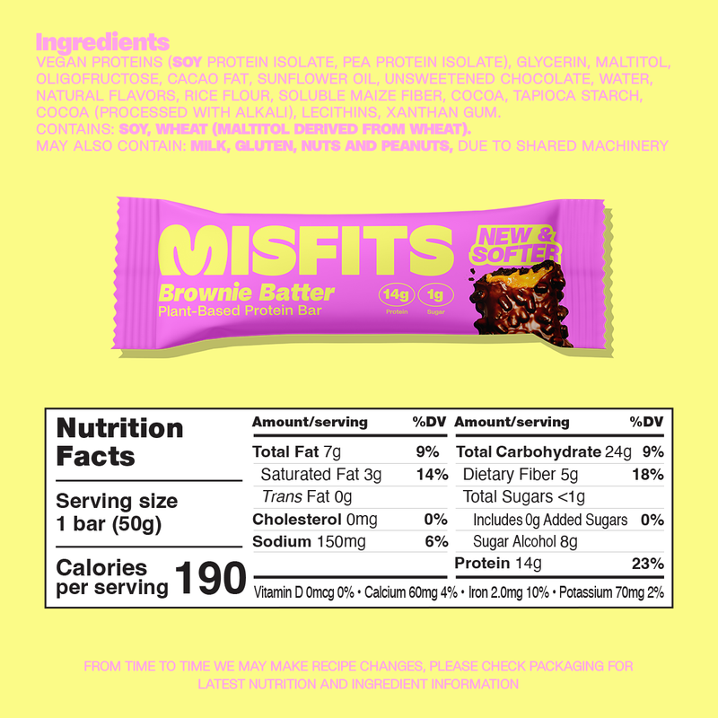 Misfits Plant-Based Brownie Batter Protein Bar, 1.8oz