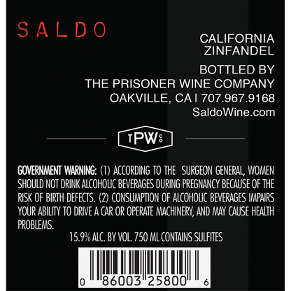 Saldo Zinfandel by The Prisoner Wine Company 750ml