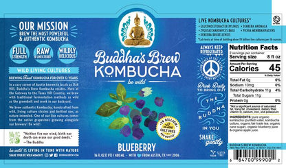 Buddha's Brew Blueberry Kombucha 16oz Glass Bottle