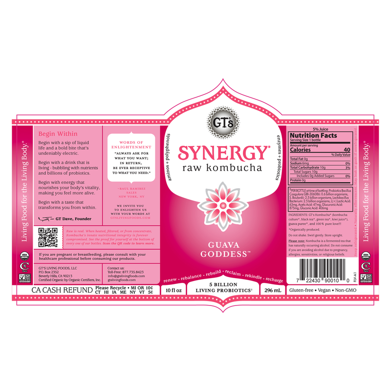 GT's SYNERGY Guava Goddess Kombucha 10oz Bottle