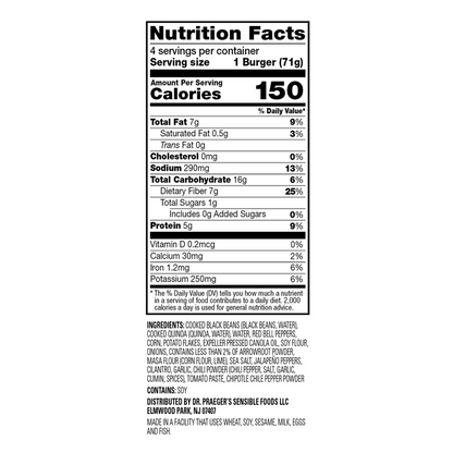 Dr. Praeger's Black Bean Quinoa Veggie Burger 10oz