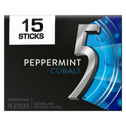 5 GUM Peppermint Cobalt Sugar Free Chewing Gum, Five Gum, 15 Sticks
