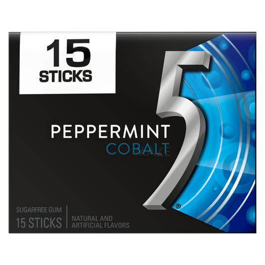 5 GUM Peppermint Cobalt Sugar Free Chewing Gum, Five Gum, 15 Sticks