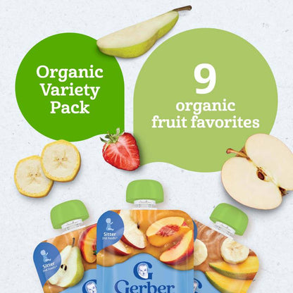 Gerber Organic Fruit Pouch 9ct Value Pack