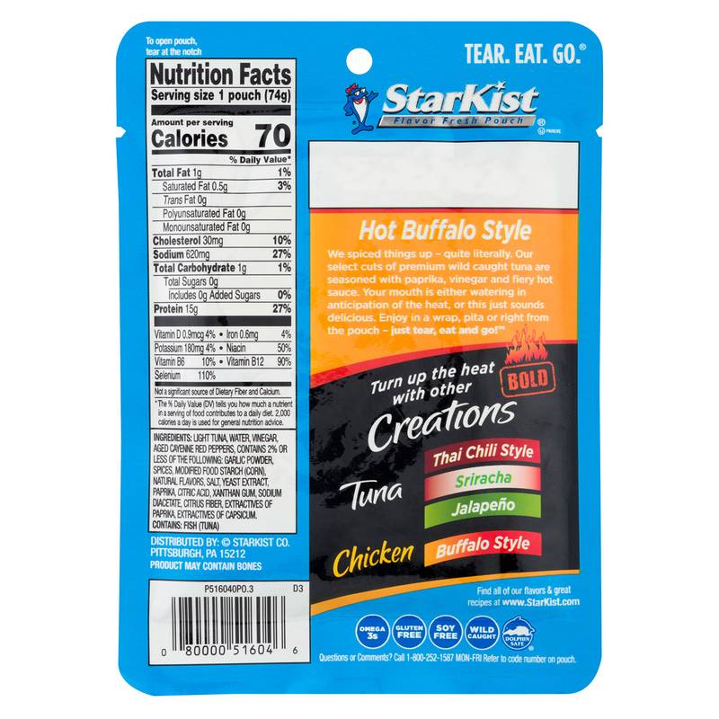 StarKist Tuna Creations Bold Hot Buffalo Style Seasoned Tuna in Pouch 2.6oz