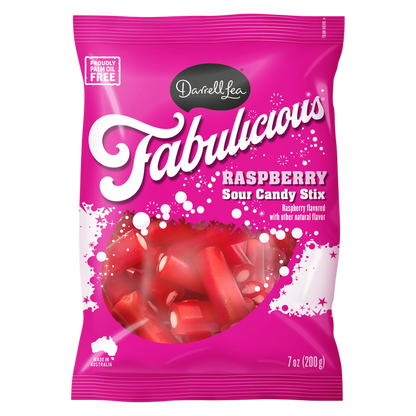 Darrell Lea Fabulicious Raspberry Sour Candy Stix, 7oz