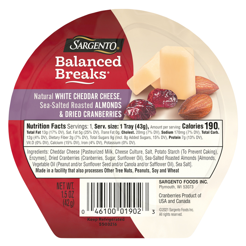 Sargento Balanced Breaks Sharp White Cheddar with Almond & Cranberry  - 1.5oz