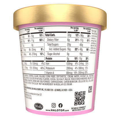Halo Top Cherry Chocolate Chip Chunk Light Ice Cream, Lower Calorie Frozen Dessert Pint, 16 fl oz