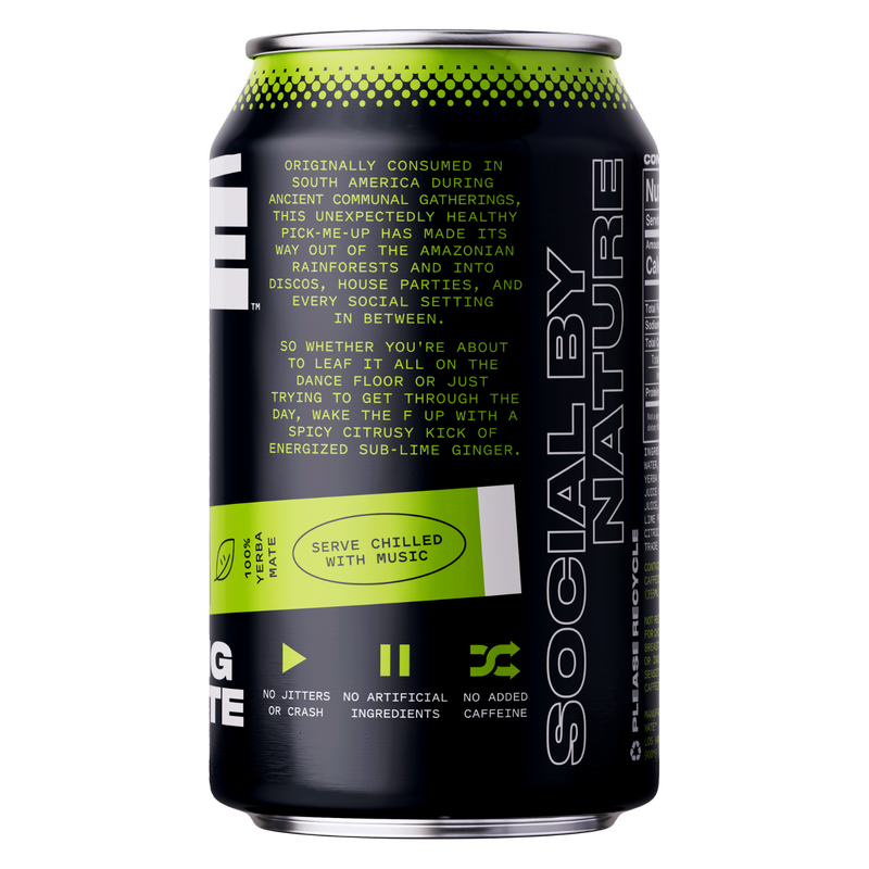 YATE Organic Sparkling Yerba Mate Tea Sub-Lime Ginger 12oz Can