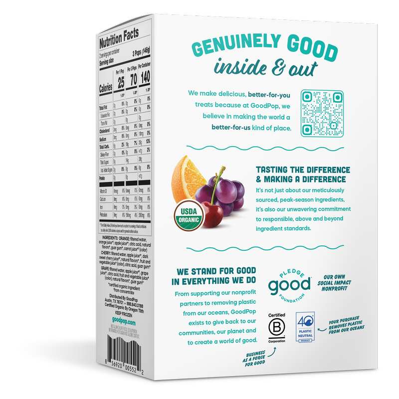 GoodPop Orange Cherry Grape Junior Pops 6 ct