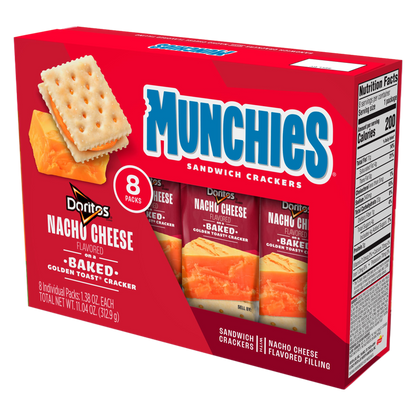 Munchies Doritos Sandwich Crackers Nacho Cheese Flavored 1.38 Oz, 8 Count