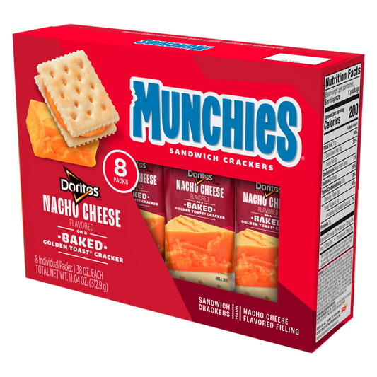 Munchies Doritos Sandwich Crackers Nacho Cheese Flavored 1.38 Oz, 8 Count