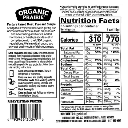 Organic Prairie Frozen Ribeye Steak - 10oz