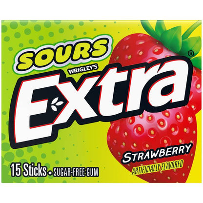 EXTRA SOURS Strawberry Sugar Free Chewing Gum, 15 Stick Pack