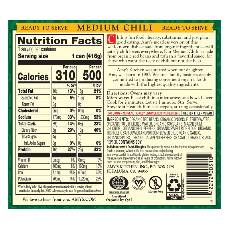 Amy's Organic Medium Chili 14.7oz