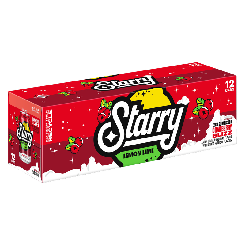 Starry Zero Sugar Soda Lemon Lime Cranberry Blizz 12pk 12oz Can