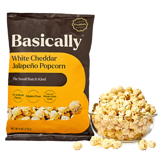 Basically Premium White Cheddar Jalapeño Small Batch Popcorn 6 oz.