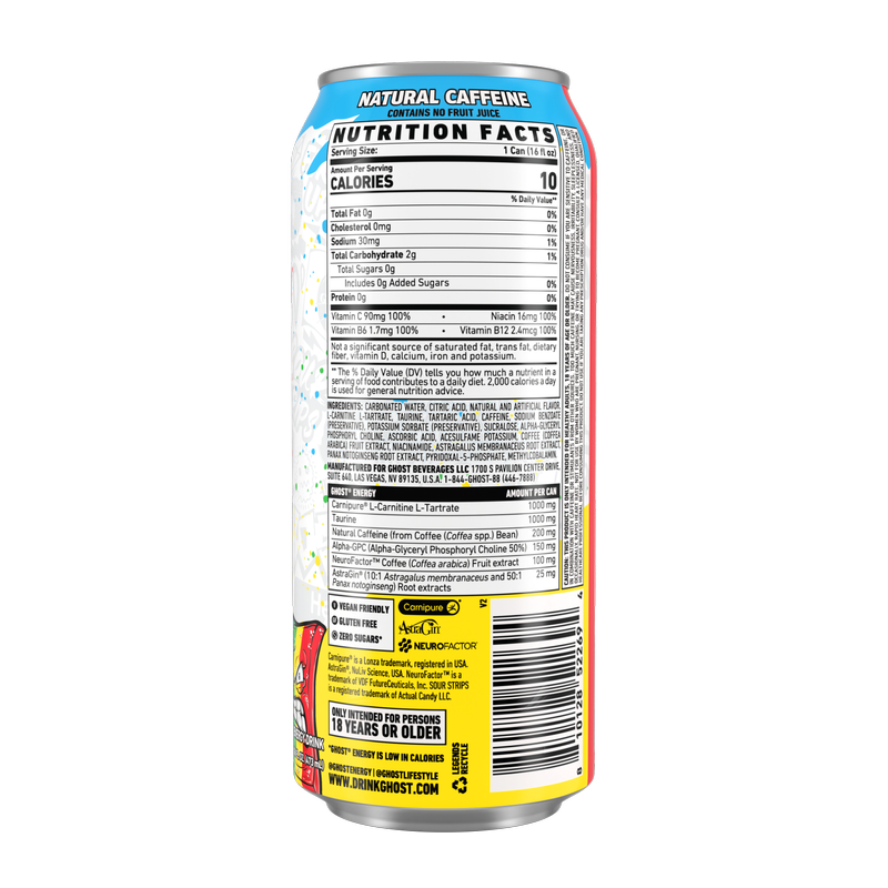 GHOST Energy Zero Sugar Sour Strips Rainbow 16oz Can