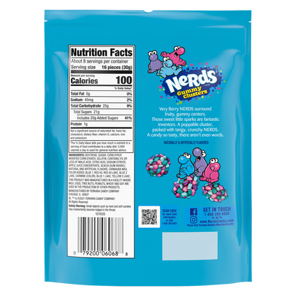 NERDS Gummy Clusters, Candy, Very Berry, Crunchy and Gummy, 8 oz