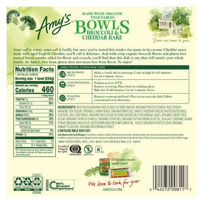 Amy's Frozen Bowls Broccoli and Cheddar Bake 9.5oz