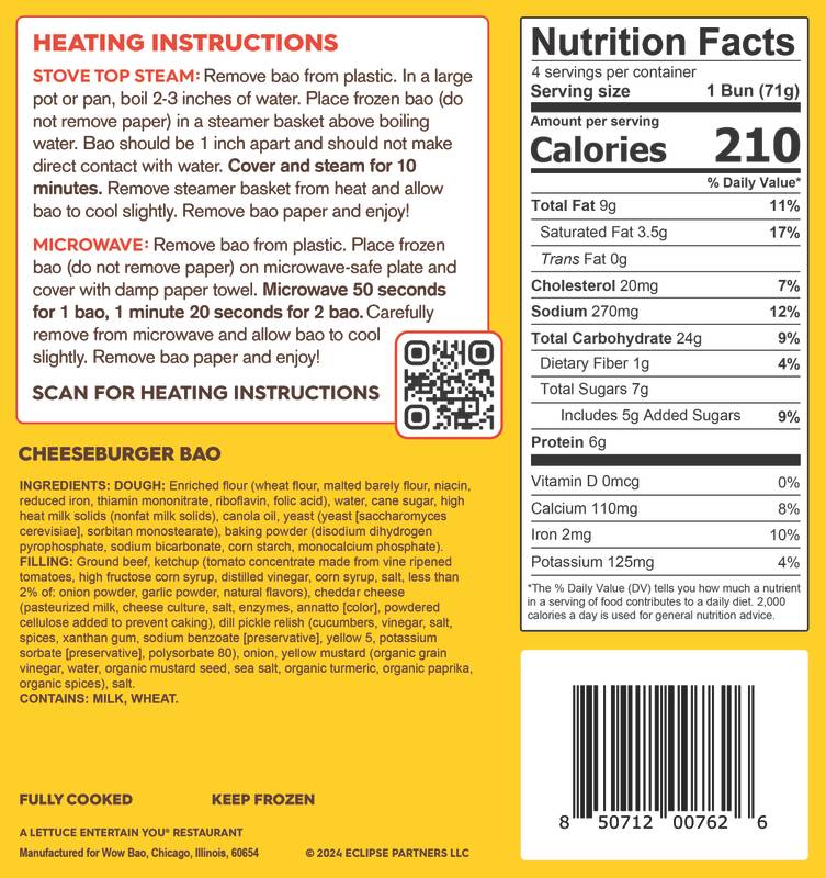 Wow Bao Cheeseburger Bao, 4 Pack