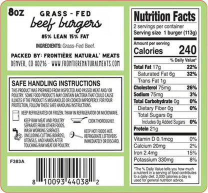 Beef Burger Patties (Frozen) - 2ct/8oz