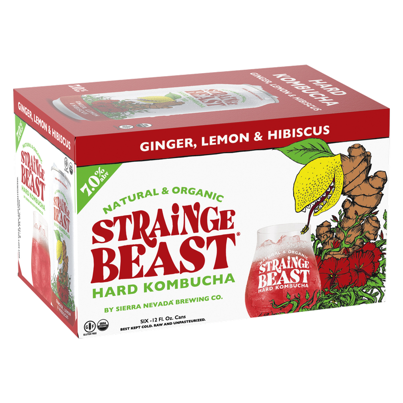 Strainge Beast Hard Kombucha Ginger Lemon Hibiscus 6pk 12oz Can