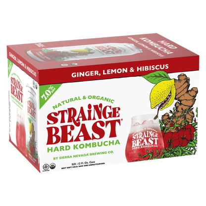 Strainge Beast Hard Kombucha Ginger Lemon Hibiscus 6pk 12oz Can