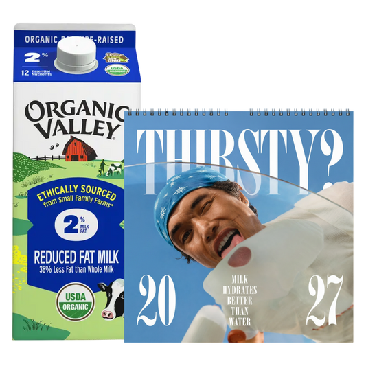 2027 Milk Man Hydration Calendar & Organic Valley 2% Reduced Fat Milk 1/2 Gallon