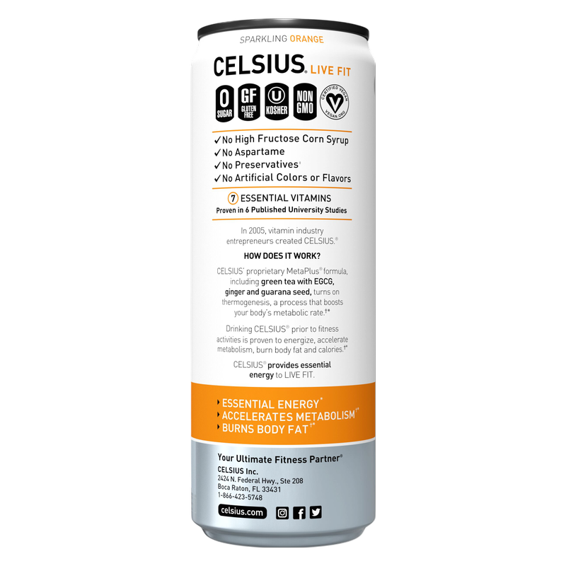 CELSIUS Sparkling Orange, Essential Energy Drink 12oz Can