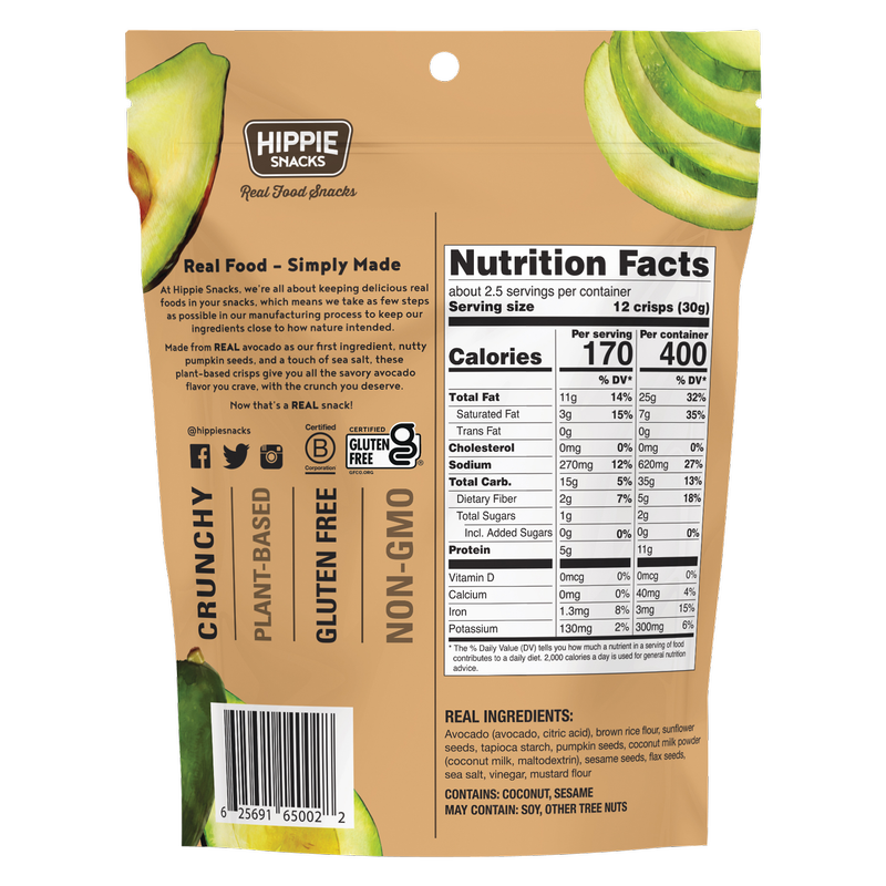 Hippie Snacks Gluten Free Sea Salt Avocado Crisps 2.5oz