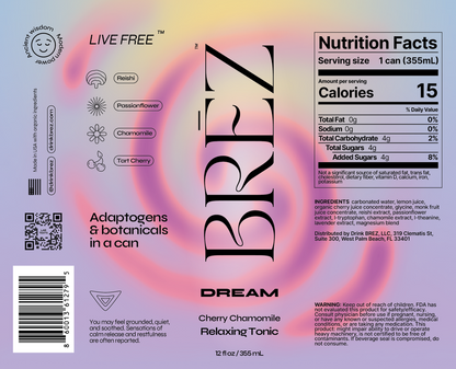 BREZ Dream Cherry Chamomile Relaxing Tonic 12oz Can