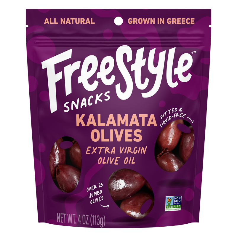 Freestyle Snacks Kalamata Olives Extra Virgin Olive Oil 4oz pouch