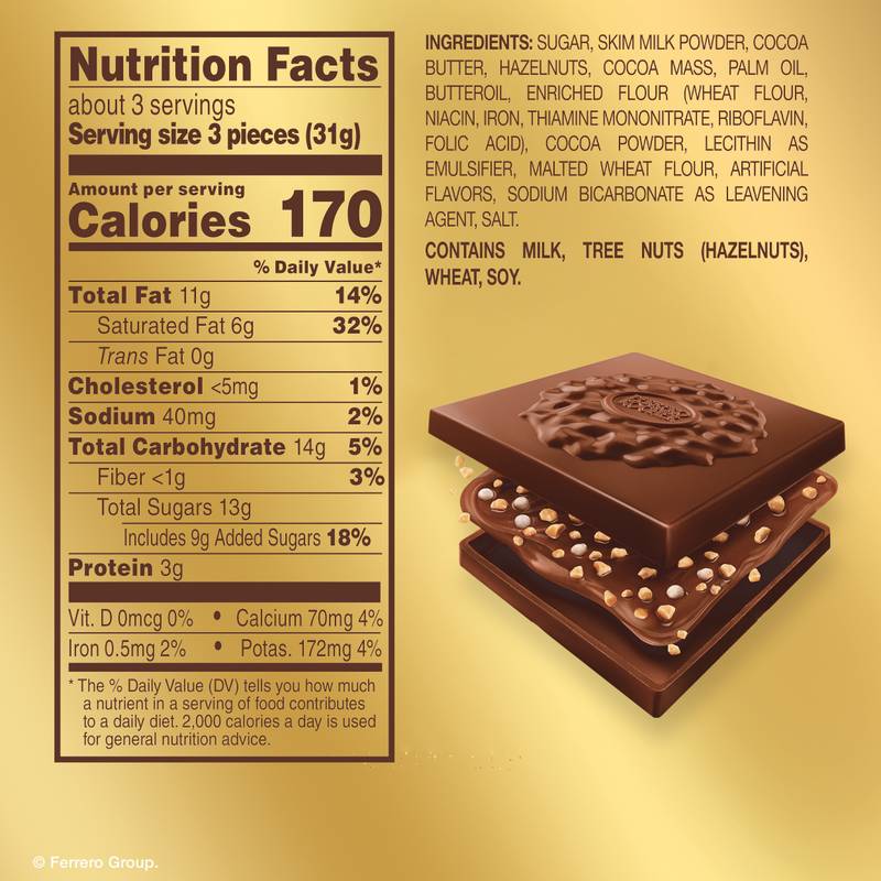 Ferrero Rocher Milk Chocolate Squares, 3.7oz