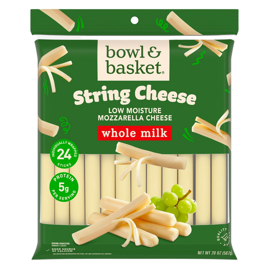 Bowl & Basket Whole Milk Mozzarella String Cheese - 20oz / 24ct