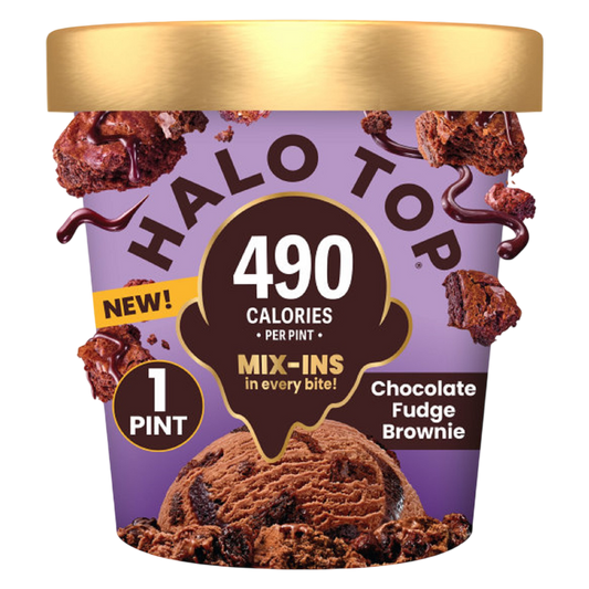 Halo Top Chocolate Fudge Brownie Light Ice Cream, Lower Calorie Frozen Dessert Pint, 16 fl oz